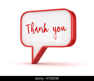 Bulle - merci , c'est un rendu 3d'image de synthèse. Isolé sur blanc. Banque D'Images