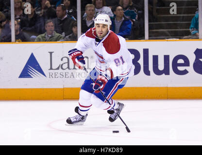 Le 4 mars 2010, San Jose, CA, USA ; Centre Canadien de Montréal Scott Gomez (91) au cours de la première période contre les Sharks de San Jose chez HP Pavilion. San Jose a défait 3-2 Montréal. Banque D'Images