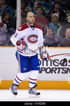 Le 4 mars 2010, San Jose, CA, USA ; Centre Canadien de Montréal Scott Gomez (91) au cours de la première période contre les Sharks de San Jose chez HP Pavilion. San Jose a défait 3-2 Montréal. Banque D'Images