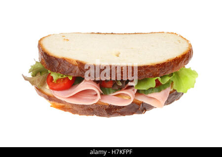 Sandwich à la salade de jambon coupé épais isolés contre white Banque D'Images