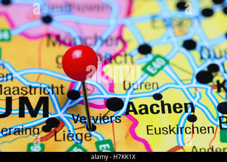 Verviers épinglée sur une carte de Belgique Banque D'Images