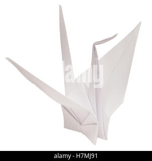 Papier origami crane isolé sur fond blanc Banque D'Images