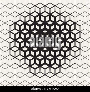 Seamless Vector géométrique Noir et Blanc Forme Cube demi-teinte Lignes de grille s'estompant vers le centre. Abstract Background Illustration de Vecteur