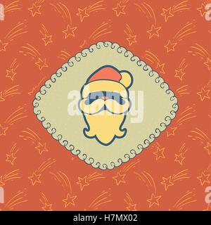 Cadre décoratif vintage de Noël et du nouvel an orné du symbole de la tête du Père Noël. Carte de vœux d'illustration Doodle Illustration de Vecteur