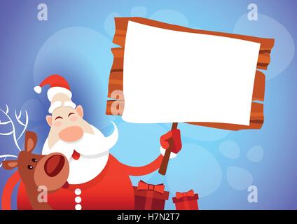 Père Noël tenir grand panneau vide Joyeux Noël Carte de voeux Bonne Année Télévision Vector Illustration Illustration de Vecteur