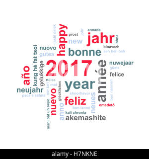 Nouvel an 2017 nuage de mots de texte multilingue square carte de souhaits Banque D'Images