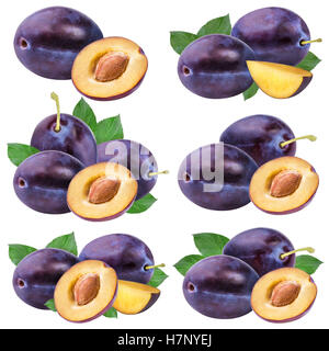 Prune ensemble isolé sur fond blanc Banque D'Images