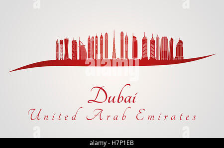 Dubai skyline en rouge et gris en arrière-plan du fichier vectoriel éditable Banque D'Images