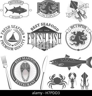 Les étiquettes de fruits de mer situé Illustration de Vecteur