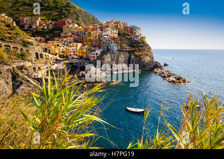Manarola, Riviera de Levanto, village de pêcheurs, Cinque Terre. Gênes. Mer Méditerranée. Ligurie, Italie Europe Banque D'Images