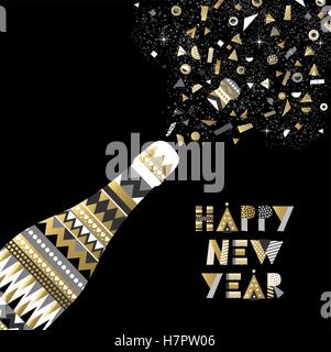 Bonne Année or design carte bouteille parti faire des toasts et décoration élégante abstract. Vecteur EPS10. Illustration de Vecteur