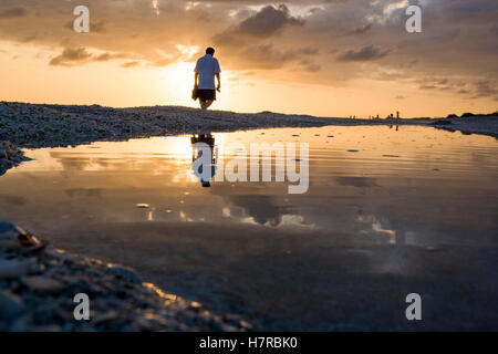 Coucher du soleil sur la plage de Bowman - Sanibel Island, Floride Banque D'Images