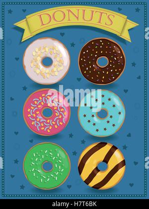 Vecteur de l'affiche avec donuts colorés Illustration de Vecteur