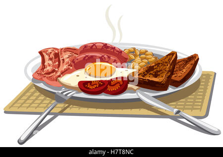 Illustration du petit déjeuner anglais traditionnel avec les œufs et bacon Banque D'Images
