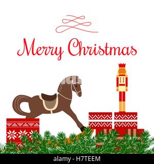 Voeux de Noël avec des jouets et cadeaux Illustration de Vecteur