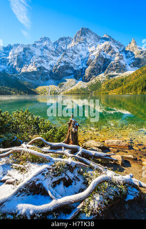 Le lac Morskie Oko dans collection automne couleurs et pics de neige, Tatras, Pologne Banque D'Images