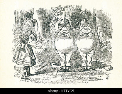 C'est une scène de ce qu'Alice a vu une fois qu'elle est allée à travers le miroir et dans le miroir de Lewis Carroll, chambre 'à travers le miroir.' Ici Alice rencontre du pareil au même. Dans de l'autre côté "et ce qu'Alice a trouvé là' par Lewis Carroll (Charles Lutwidge Dodgson), qui a écrit ce roman en 1871 comme une suite de 'Alice's Adventures in Wonderland". Banque D'Images