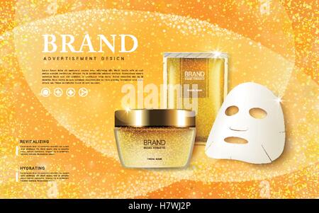 Annonces cosmétiques contenant de la crème, modèle et maquette masque isolé sur fond éblouissante. 3D illustration. Illustration de Vecteur