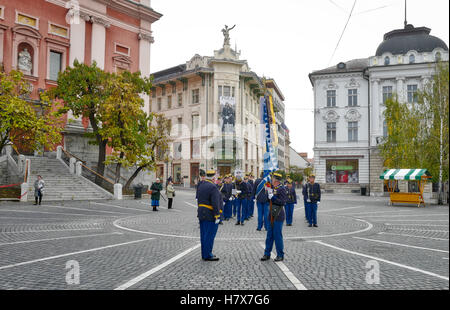 La place Preseren fanfare de Ljubljana, Slovénie Banque D'Images