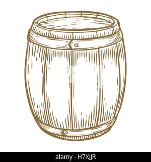 La bière artisanale en bois, whisky, alcool de vin le baril. Brown vintage engraved hand drawn vector illustration. Conteneur pour croquis. Illustration de Vecteur