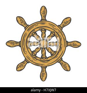 Helm vector hand drawn illustration gravée style. Retro Vintage nautical doodle. Logo croquis, emblème, bannière, label. Isolé Illustration de Vecteur