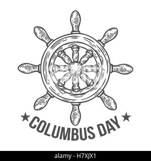 Happy columbus day vector hand drawn illustration gravée style. Retro Vintage nautical doodle barre. Logo croquis, emblème, banne Illustration de Vecteur