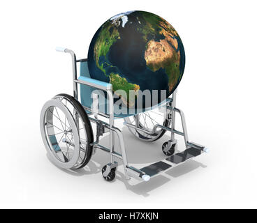 La planète Terre sur un fauteuil roulant isolé 3d illustration, les éléments de cette image fournie par la NASA. Banque D'Images