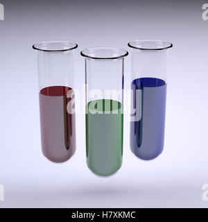 3 testtubes avec liquide coloré à l'intérieur, 3d illustration Banque D'Images