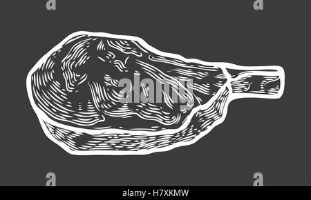 Ribeye Steak grillé de la viande de boeuf, plat chaud barbecue. Étiqueter la viande. pour la conception de menus. logo vector pour l'impression et de l'estampage. Main gravée Illustration de Vecteur