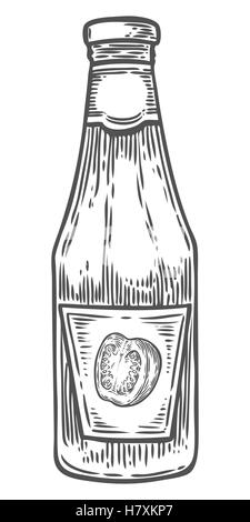 Sauce tomate, ketchup vecteur. Isolé sur fond blanc. La tomate de l'ingrédient alimentaire. Illustration gravée à la main en retr Illustration de Vecteur