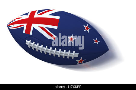 Drapeau de la Nouvelle-Zélande sur le ballon de rugby avec le flou sur le blanc, 3D Illustration Banque D'Images