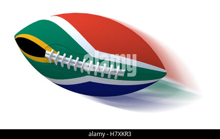 Drapeau sud-africain de rugby ball with motion blur sur blanc, 3D Illustration Banque D'Images
