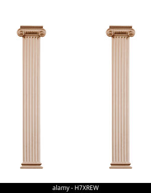 Deux colonnes d'architecture isolé sur fond blanc Banque D'Images