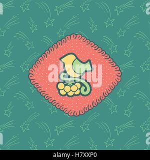 Noël et Nouvel An vintage ornate frame avec petit oiseau posé sur rowan tree branch symbole. Message d'illustration Doodle c Illustration de Vecteur