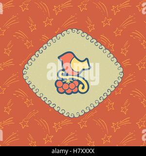 Noël et Nouvel An vintage ornate frame avec petit oiseau posé sur rowan tree branch symbole. Message d'illustration Doodle c Illustration de Vecteur