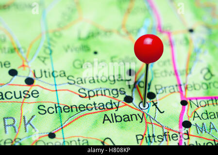 Albany sur une carte de l'état de New York, USA Banque D'Images