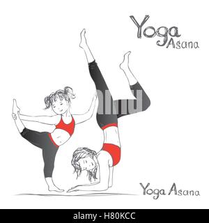 Fille et femme faisant du yoga poses, vector illustration Illustration de Vecteur