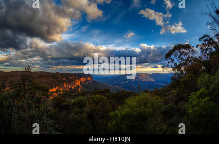 L'Australie, Nouvelle Galles du Sud, les Montagnes Bleues. Au coucher du soleil Banque D'Images