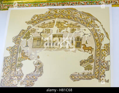 Les pièces conservées de l'ancienne mosaïque avec la belle villa romaine, Sousse Prix, Musée du Bardo, Tunis Banque D'Images