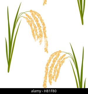 Modèle sans couture avec du riz. Les feuilles et les épillets de riz sur un fond blanc. Vector illustration. Eps 10. Illustration de Vecteur