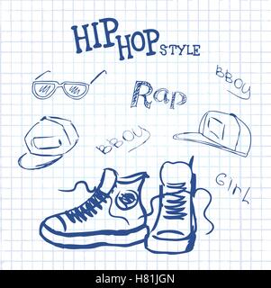 Set accessoires de style hip hop, vector illustration Illustration de Vecteur