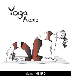 Fille et femme faisant du yoga poses, vector illustration Illustration de Vecteur
