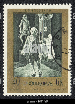 Un timbre-poste imprimé en Pologne, montre des scènes d'opéras et ballets par Moniuszko, vers 1972 Banque D'Images