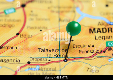 Talavera de la Reina épinglée sur une carte de l'Espagne Banque D'Images
