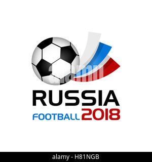 Football Logo en Russie, championnat 2018. Poster avec drapeau russe. Vector Illustration. Télévision football isolé bannière colorée Illustration de Vecteur