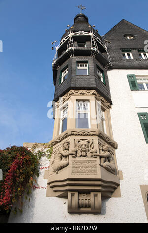 Façade d'Art Nouveau, l'hôtel Bellevue présente une architecture de style Art Nouveau, dans la région de Traben-Trarbach, Moselle, Allemagne Banque D'Images