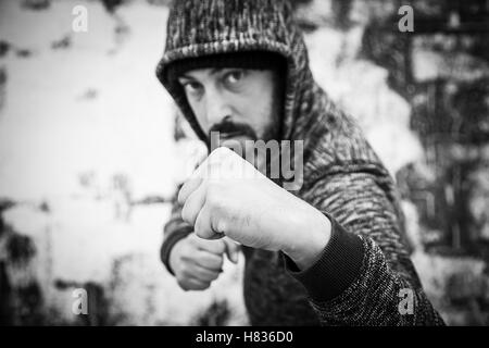 Garçon désespéré rappeur urban street Banque D'Images