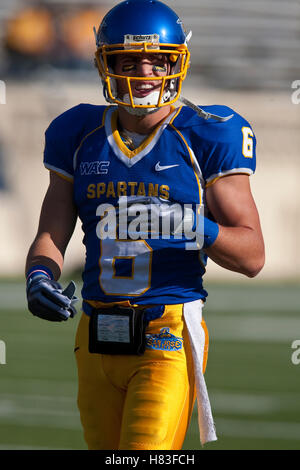 10 octobre 2009, San Jose, CA, USA ; San Jose State Spartans receveur Kevin Jurovich (6) avant le match contre les vandales de l'Idaho au Spartan Stadium. New York a gagné 29-25. Banque D'Images