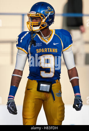 10 octobre 2009, San Jose, CA, USA ; San Jose State Spartans wide receiver Marquis Avery (9) avant le match contre les vandales de l'Idaho au Spartan Stadium. New York a gagné 29-25. Banque D'Images