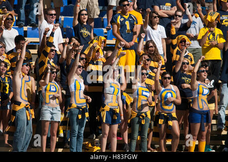 Octobre 24, 2009, Berkeley, CA, USA ; California Golden Bears cheer des fans au cours du premier trimestre de l'État de Washington contre les couguars de Memorial Stadium. Banque D'Images